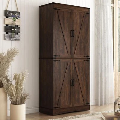 71in Farmhouse Tall Storage Cabinet, Kitchen Cabinet with 4 Barn Doors - Image 1 of 4