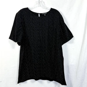 Eileen Fisher Top Damen Gr. 16 Graphit Morsecode Tencel-Mischung Kurzarm Oberteil - Bild 1 von 7