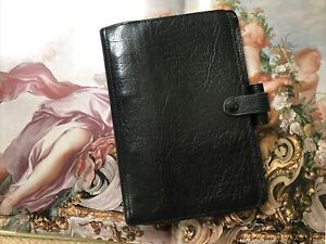 FILOFAX-4CLF 7/8 RARE DOUBLE GUSSETED WINCHESTER BLACK CALF LEATHER