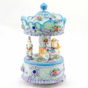 Giostra carillon azzurra cavalli carousel in resina - Foto 1 di 2