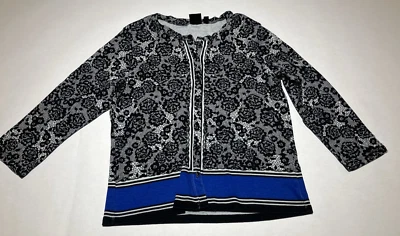 Rafaella 蓝色黑白开衫毛衣 Petite M 黑色纽扣 100% 棉 — 第 1/4 张图片