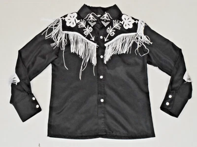 Camisa Western Vintage Juvenil L 90s Negra Poliéster Flecos Yugo Detalle Broches a presión Foto 1 de 4