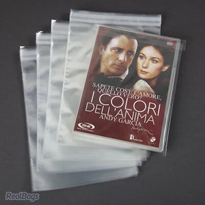  100 Buste per DVD con custodia in ppl trasparente lucido con chiusura adesiva - Foto 1 di 1
