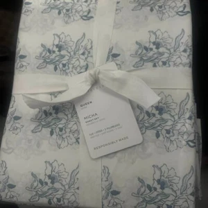 Juego de sábanas Pottery Barn Micha de algodón estampado en azul nuevo - Imagen 1 de 4