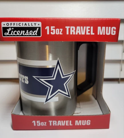 Dallas Cowboys 15 oz Travel Mug OFFICIALLY LICENSED Logo Brands Travel Hot/Cold Cover