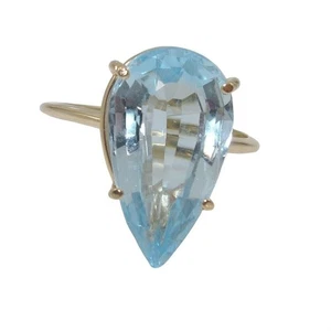 Natural Blue Topaz Solitaire Cocktail Ring Yellow Gold Plated Silver Ring - Picture 1 of 4