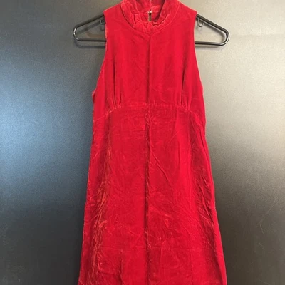 Vestido de Noche Largo Cintura Imperio Terciopelo Rojo Hecho a Mano Años 50 Sin Mangas S/XS Foto 1 de 4