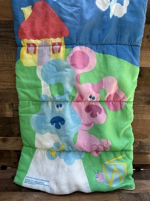Saco de dormir vintage Blues Clues azul e magenta 2000 Viacom 30x57” em excelente estado usado Nick Jr. - Imagem 1 de 4