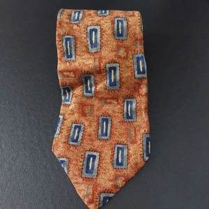Robert Talbott Studio Silk Tie Orange & Blue Patch Geometric Design USA 56" x 4" - Picture 1 of 6