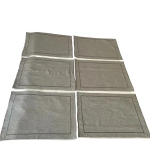 Restoration Hardware Grey Belgian Linen Frayed Edge Placemat Set Of 6 - Picture 1 of 8