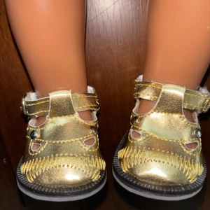 NUEVO Zapatos sin cordones dorados con hebilla para muñeca de 18 pulgadas como American Girl Dolls - Imagen 1 de 4