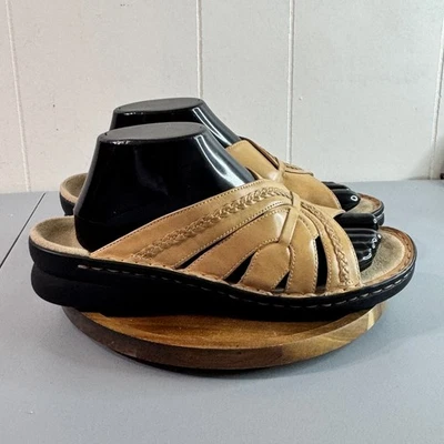 Sandalias Clarks para mujer de cuero tostado con correa trenzada talla 9M Beach Cruise Foto 1 de 4