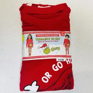 Dr. Seuss Unisex Kids Grinch Matching Red Family Pajama Set, 2-Piece, Size 4T - Picture 1 of 8