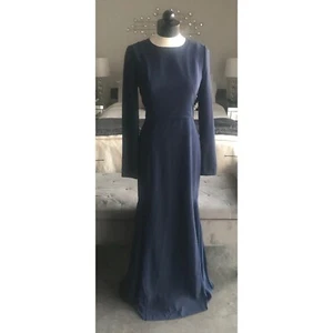 DKNY Women’s Gown Dress Size 4 Navy Blue Long Sleeve Full-Length Open Back - Picture 1 of 5