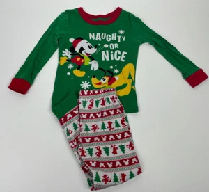 Disney Store Holiday Fair Isle Pajamas Set 4T Unisex Mickey Mouse Pluto Red  4 - Picture 1 of 8