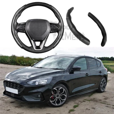 For Ford Focus 2002-19 Carbon Fiber Car Steering Wheel Cover Anti Slip Leather - image 1 of 4