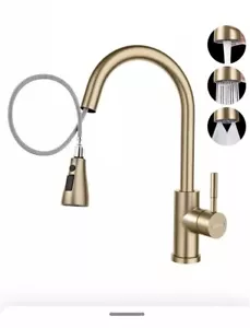 Gold Kitchen Faucet Single Hole Brushed Gold Kitchen Faucet W/ Pull Down Sprayer - Picture 1 of 3