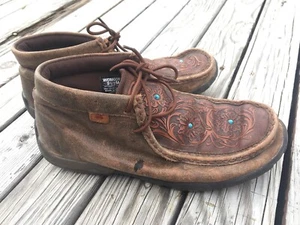 Twisted X Chukka Driving Moccasins Brown Tooled Flowers WDM0081 Size 9.5 Womens - Picture 1 of 20