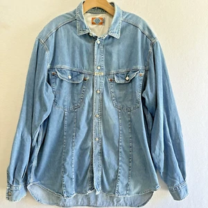 Replay Men's Snap Front Shirt Blue Denim Vintage Made in Italy Size XXL Loved - Picture 1 of 14