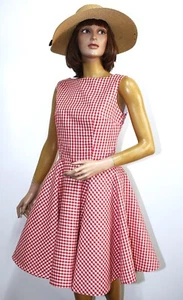 Vintage 1950/60s Red Gingham Cotton Rockabilly Flared Dress Size 6 Made in USA - Picture 1 of 10