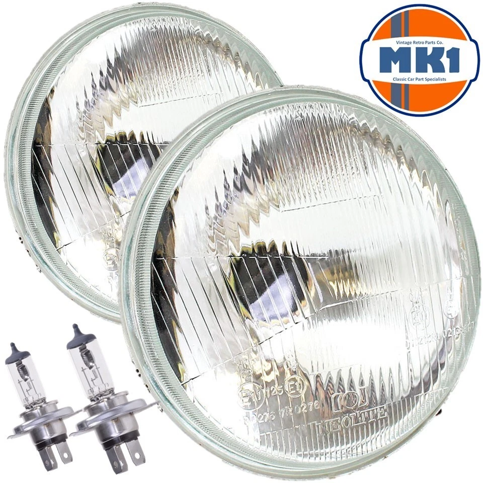 7" FLAT CLASSIC CAR SEALED BEAM HEADLAMPS HEADLIGHTS HALOGEN H4 CONVERSION PAIR - Image 1 of 1