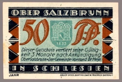 #33764 SALZBRUNN Germany 1921. Banknote notgeld 50 Pfennig. - Image 1 of 2