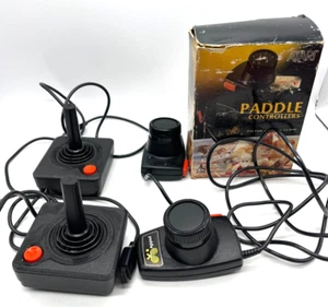 LOT OF 2 Atari Joysticks And 2 Atari Paddle Controllers w/ Box - Untested. - Picture 1 of 5