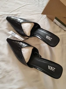Zara Black Leather Animal Print High-Heeled Mules Size Uk 6 BNWT - Picture 1 of 9