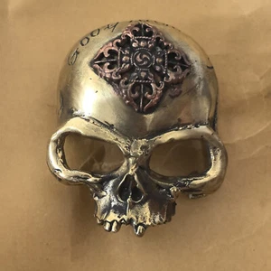 Vintage Messing Gothic Totenkopf Schnalle, Unikat Totenkopf Gürtelschnalle DIY für 38mm Gürtel - Bild 1 von 5