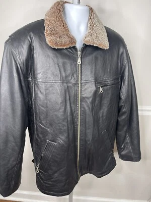Men’s Vintage Black leather fur Jacket Curly shearling Fur XXL World Wear coat - Image 1 of 4