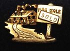 Vintage AJC Gold Tone Realtors Sold Sign Home House Real Estate Pin Brooch