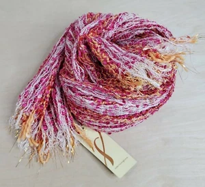 Scarf Shawl Wrap Shoulder Stole 18x76 inch See Thru Pink Orange White Fringe - Picture 1 of 6