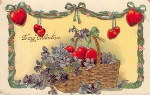 Postcard: To My Valentine, Hearts and Basket, DB Posted 1912 - Picture 1 of 2
