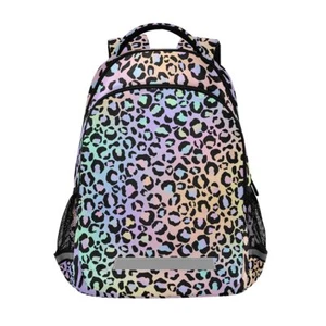 School Backpack with Chest Strap Leopard Print Laptop Bag Boys & Girls - Picture 1 of 8
