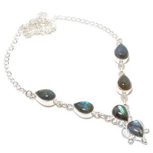 Labradorite Gemstone Handmade 925 Sterling Silver Jewelry Necklaces Sz 18" - Picture 1 of 1