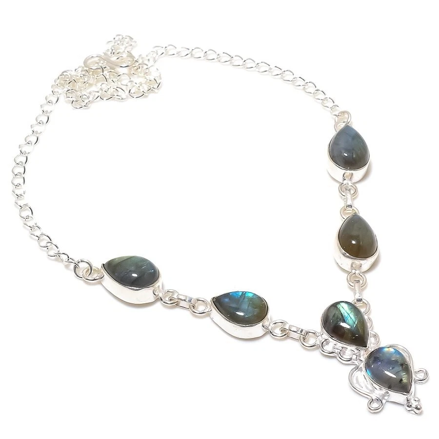 Labradorite Gemstone Handmade 925 Sterling Silver Jewelry Necklaces Sz 18" - Image 1 of 1
