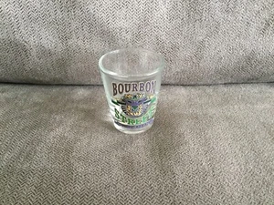Vtg Shot Glass "Bourbon St New Orleans" Mardi Goa Mask - Picture 1 of 3