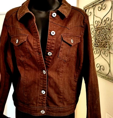 Chaqueta Camionero Damas Marrón Botón Occidental Denim Elastizada Talla M 'One World Energy' Foto 1 de 4