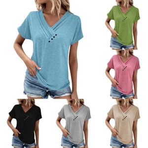 Women Short Sleeve Summer Tunic Tops Ladies Casual T Shirt Tee Blouse Pullover - Picture 1 of 20