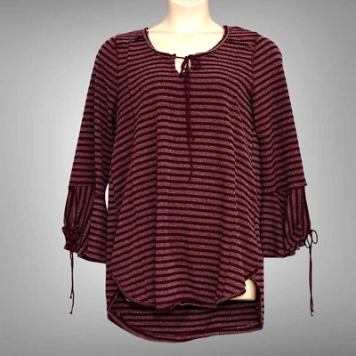 Suéter Umgee+ para mujer XL borgoña rayas acanalado túnica de gran tamaño informal grunge Foto 1 de 4