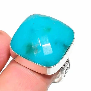 Faceted Turquoise Gemstone Handmade Gift 925 Sterling Silver Jewelry Ring 9" e46 - Picture 1 of 6