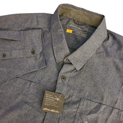 Eddie Bauer Travex Men's XL Heather Blue Long Sleeve Button Down Guide Shirt - Image 1 of 4
