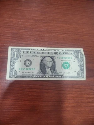 2013 One Dollar Bill $1 FRN Note FANCY SERIAL NUMBER G25502020C - Image 1 of 4