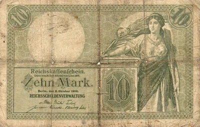 Genuine 10 Mark German empire banknote 1906 in ok cond !!!!! - Image 1 of 2