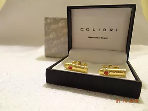 Colibri Manschettenknöpfe Edelstahl Gold Rot - Neu - Bild 1 von 5