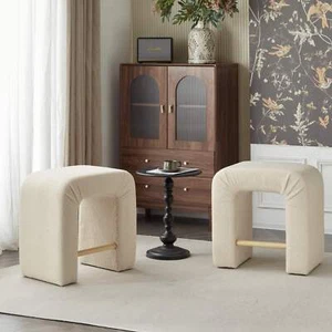 Abriana - Set of 2 - 24" Cream Modern Bouclé Bar Stools with Inverted U-Shaped D - Picture 1 of 16