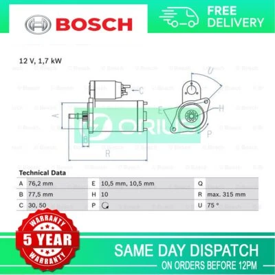 Se adapta a Porsche 911 1990-1997 3.6 3.7 3.8 Bosch Motor de arranque 96460410400 Foto 1 de 4