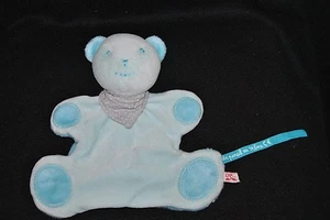 Doudou ours plat bleu 2 tons DPAM Du Pareil Au Même foulard gris grelot TTBE - Picture 1 of 1
