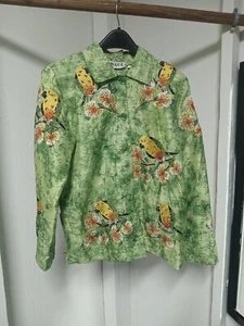ANAGE bestickte Seidenjacke Kunst zum Tragen Sittich und Blumen Damen Small - Bild 1 von 11