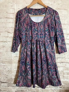Reborn Babydoll Dress Women Large Dark Paisley Print Pockets Ultra Stretch Flowy - Picture 1 of 13